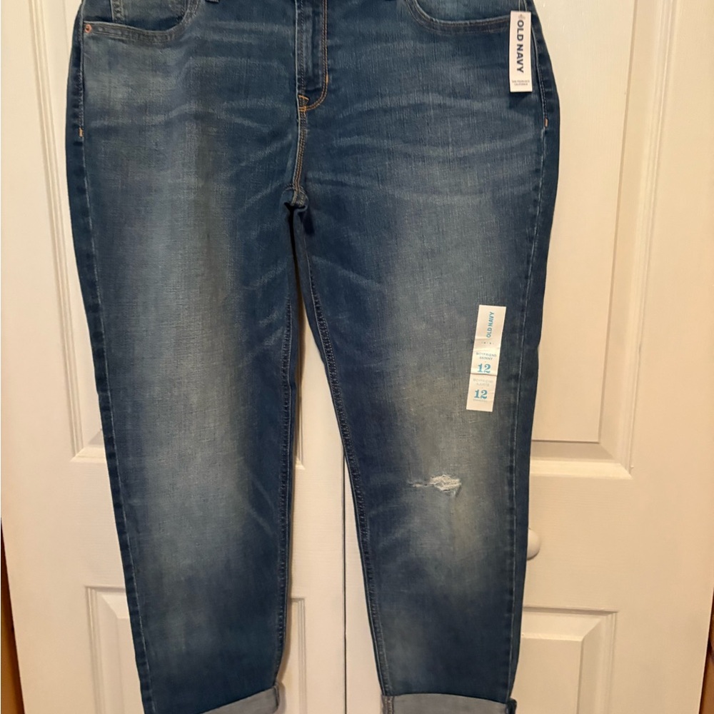 Old Navy Blue Boyfriend Jeans with Distressed Details